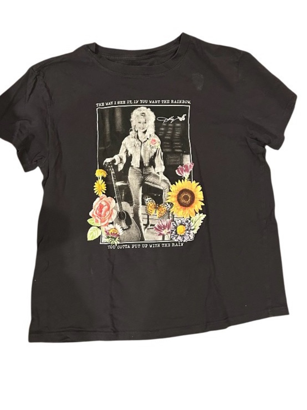 Kids Black Graphic Floral Band Tee with Sunflower Motif